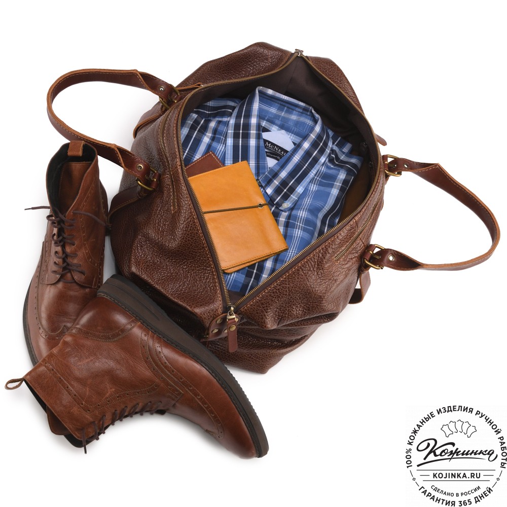 Кожаная дорожно-спортивная сумка Вашингтон (фактура коричневый)